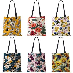 KaiTingu Aangepaste bloemenprint draagtas voor dames Herbruikbare schoudertassen Reisschooltassen 40x40cm