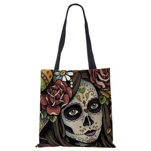 KaiTingu Women Handbag Skeleton Print Linen Totes with Print Casual Traveling Beach Gift Bags