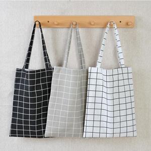 Liqinbis11 Fashion Grid Cotton Linen Casual Handbag Shopping Bag Shoulder Bag Fan Art Sotrage Bag Organizer
