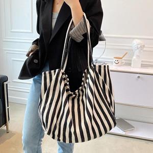 Yogodlns Large Capacity Canvas Bag for Women Fashion Striped Shoulder Bag New Top-handle Bag Travel Bag Shopping Tote
