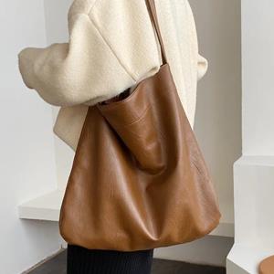 Yogodlns Vintage Female Winter PU Leather Shoulder Bags Fashion Large Capatiy Women Hobo Bag Office Handbag Casual Simple Shopping Totes