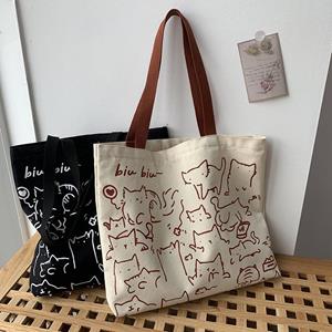 YuTao Scriptures 042 Canvas tassen handtas voor vrouwen shopper leuke kat tote tas met rits designer tas Japanse stijl cartoon kleine schoudertassen