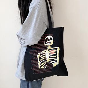 Aidegou18 Anime handbag Gothic Skull Canvas Bag Vintage Hip hop Skeleton women shoulder bag Aesthetic letter shopper bag grunge y2k Tote