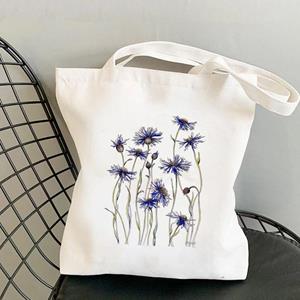 Aidegou18 2021 Shopper Blue Cornflowers Printed Tote Bag women Harajuku shopper handbag girl Shoulder shopping bag Lady Canvas Bag