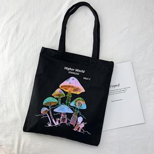 Aidegou19 Mushroom printed Gothic Letter large-capacity canvas bag Harajuku dark Ulzzang shoulder bags cartoon y2k shopper bag hip hop