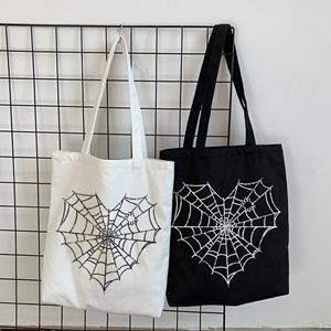 Aidegou20 Japanese gothic anime spider web print canvas bag casual Vintage large-capacity y2k women shoulder bag punk hip hop shopping bag