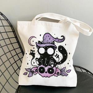 Aidegou13 Skull Cat Shopping Bag Art Paintings Tote Bag Foldable Shopping Bag Jute Bag Shopper Bag Reusable Eco Bag Shopping Handbag Bag