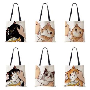 KaiTingu Canvas Shoulder Bag Cartoon Cat Women Harajuku Kawaii Reused Large Capacity Casual Handbag 2022 Shopping Folding Tote Books Bag