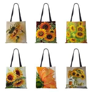 KaiTingu Sunflower Flowers Women Shoulder Bag Shopper Canvas Casual Grocery Handbag 2022 Print Painting Vintage Large Capacity Tote Books