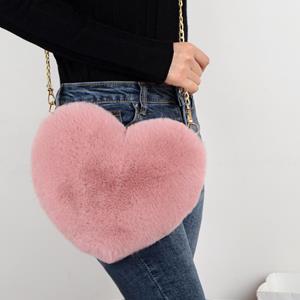 Yogodlns Fashion Women's Heart Shaped Handbags Cute Faux Fur Crossbody Bags Lady Soft Plush Chain Shoulder Bag Shopper Totes