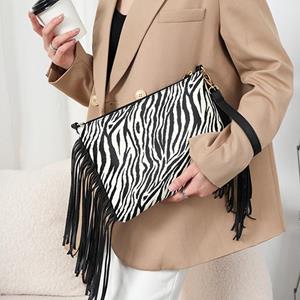 Yogodlns Fashion Zebra Print Female Shoulder Bags Tassel Designer Square Bags Envelope Crossbody Bag For Women Clutch Wrist Handbags