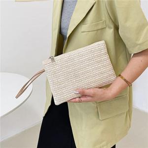 Single 2 Hand-woven Straw Bag Female Mobile Phone Coin Purse Pure Color Simple Clutch