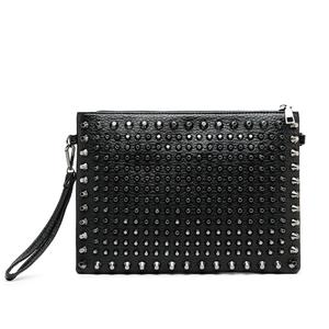 Jierotyx Evening Clutch Bags for Women Luxury Brand Punk Rock Style Rivet Shoulder Envelope Bag Unisex Black Leather Handbags