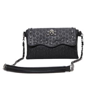 Jierotyx Sexy Women PU Leather Skull Handbag Shoulder Bag Woman Sexy Chains Female Bag Black Skeleton Rivet