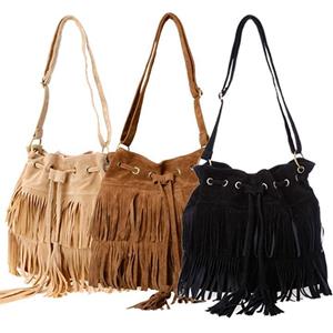 JK-yolo Fashion Women's Faux Suede Fringe Shoulder Handbags Bag