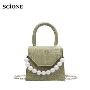 SCIONE Mini Bag Women Messenger Chain Bag Shoulder Small Square Bag Pearl Handbag