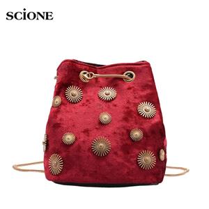 SCIONE New Style Bag Women Fashion Velvet Bucket Bag Shoulder Diagonal Women Bag Chain Bag