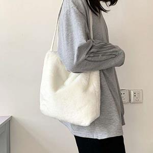 Single 2 Ladies Plush Shoulder Handbag Fashion Simple Plush Bag