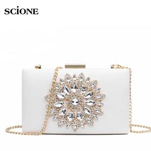 SCIONE White Women Clutch Bag Wedding Clutch Purse Bridal Evening Crystal Bags Luxury Small Crossbody Bags