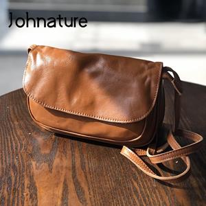 Johnature Versatile Leisure Women Small Bag Genuine Leather Solid Color Nature Soft Cowhide Shoulder & Crossbody Bags