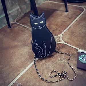 RUWB BAGS BLACK CAT NOVELTY CROSSBODY CHAIN BAG - Women's Girl 2016 Street Fashion Animal Kitten Cute Cool Unique Fun Cross Body Purse Bag