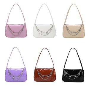 Crossbody Bags Vintage Women Butterfly Chain Patent PU Underarm Bag Casual Small Handbags