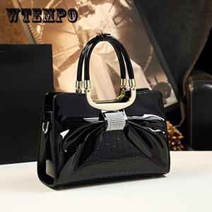 WTEMPO European and American Fashion Bow Leather Shoulder Messenger Handbag Middle-aged Ladies Bag