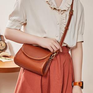 Johnature Genuine Leather Vintage Women Small Bag Fashion Natural Cowhide Solid Color Shoulder & Crossbody Bags