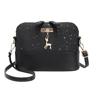 Mojoyce Fashion Shell Shoulder Handbag Women Shining Sequins PU Leather Messenger Bag/Black