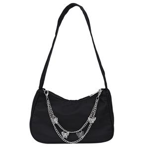 Little Fishes Stars Fashion Women Pure Color Butterfly Chain Underarm Bag Hobos Handbag (Black)