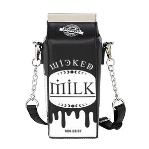 Jierotyx Milk Box Purses and Handbags for women Black Harajuku Style Female Shoulder Bags Punk Clutch with Chain Gothic Dark