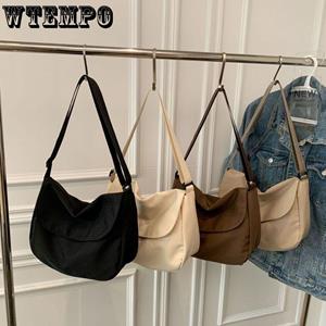 WTEMPO Simple Solid Color Single Shoulder Messenger Bag Versatile Korean Nylon Canvas Cross Straddle Women