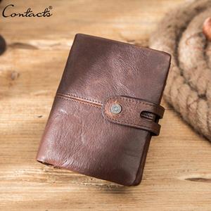 CONTACTS CONTACT'S NEW Crazy Horse Leather Wallet For Men Zipper Coin Purse Casual Card Holder Small Billfold Men Wallet High Quality Male Wallets RFID