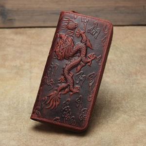 Johnature Retro Horse Leather Embossed Wallet 2021 New Dragon Pattern Long Men Wallets Handmade Cowhide Purse
