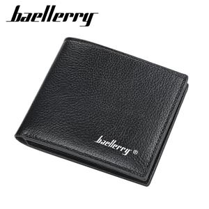 Baellerry Men's Short Wallet Korean Lychee Pattern Open Wallet Simple Thin Soft Leather Wallet