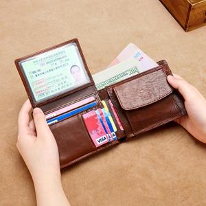 MyMall 2021 Classic Men 'S Wallets Vintage Genuine Leather Wallet Rfid Anti Theft Short Fold Business Card Holder Purse Wallet Man