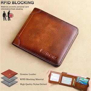 Leather Fashion Bags Men's RFID Blocking Genuine Leather Wallet Bifold Vintage Slim Short Multi Function Large Capacity Cow Skin Purse Money Clip