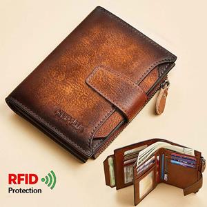 Leather Fashion Bags Mannen echt lederen portemonnee Vintage korte multifunctionele visitekaartje houder RFID blokkeren rits munt pocket geld clip