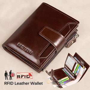 Leather Fashion Bags Heren echt lederen RFID-blokkerende drievoudige portemonnee korte vintage multifunctionele creditcardhouder munt ritszak