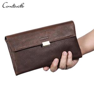 CONTACTS CONTACT'S Genuine Leather Men's Clutch Bag RFID Male Wristlets Wallet Bag Large Capacity Phone Pocket Long Purse Credit Card Holder