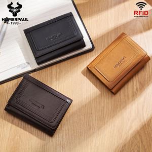 Humerpaul Genuine Leather Men Wallet RFID Blocking Mini Clutch Card Holders Luxury Tri-fold Short Money Bag With Zip Coin Purse