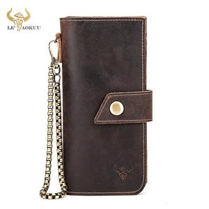 Leather Products Male Top Quality Leather Fashion Checkbook Business Card Holder Chain Organizer Long  Men's Wallet Purse Design Clutch