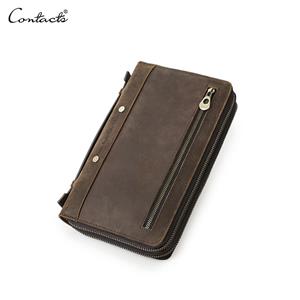 CONTACTS Genuine Leather Men's Clutch Handbag Double Zipper Long Purse Casual Wallet Bag Clutch High Quality