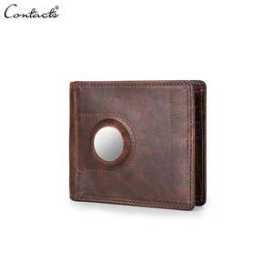 CONTACTS Genuine Leather Men Wallet With Airtag Slot RFID Money Clip Credit Card Holder Small Male Purse Coin Pocket