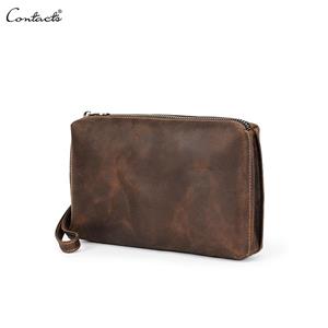 CONTACTS Genuine Leather Vintage Men's Clutch Bag RFID Clutch Wallet Bag Casual Long Purse Large Capacity Travel Handbag Male
