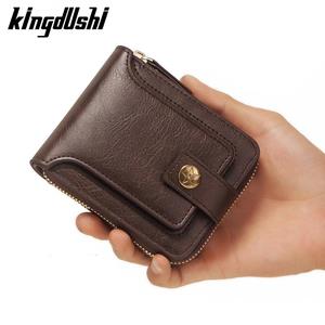 Kingdushi Vintage mannen pu lederen kleine portemonnee korte horizontale rits gesp muntzak tri-fold card case portemonnee