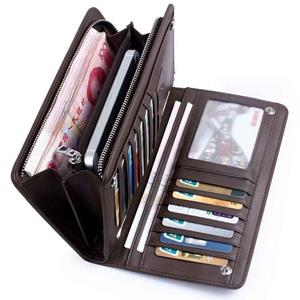 Aliwood Men's Leather Wallet Luxury Business Bifold with Zipper Coin Pocket Card Holder Multifunctional Purse for Man Clutch Bag