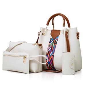 ArmadaDeals 4PCS Set Elegante Frauen Leder Handtasche Schulter Messenger Tote Bag, Weiß