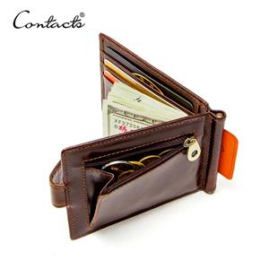 CONTACTS CONTACT'S Genuine Leather Slim Money Clip Men's Wallet Thin Card Holders Cow Leather Male Purse