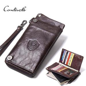 CONTACTS CONTACT'S Cow Leather Men's Long Wallet Vintage Clutch Wallets Male Coin Purse For 6.5 Cell Phone